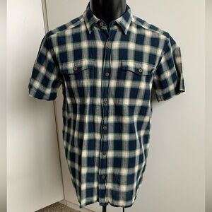 Patagonia Worn Wear men’s medium plaid shirt button-up 100% organic cotton